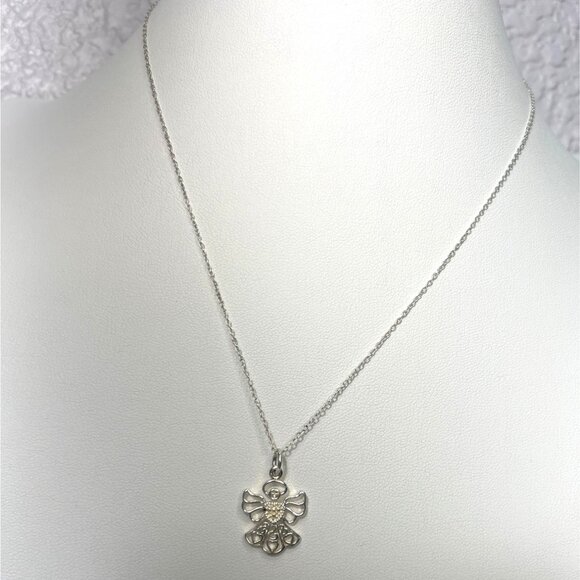 Sterling Silver Angel Hearts Pendant 20" Chain Necklace Marked 925 IBB Thailand - Picture 3 of 11